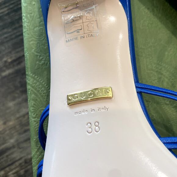 Rare! Gucci Crystal GG Logo Strappy Heeled Sandal Blue 38 - Picture 8 of 9